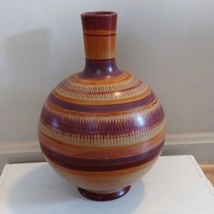 Botellon Vase Vintage de Barrio Hand Painted Clay Mexico 1995 Rare